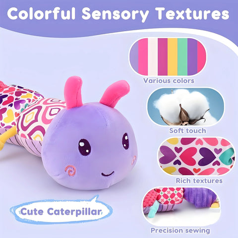 5-Sensory Baby Caterpillar Toy - Musical Plush with Crinkle/Rattle Sounds, Early Learning Developmental Toy for 0-12M✔Non-Toxic