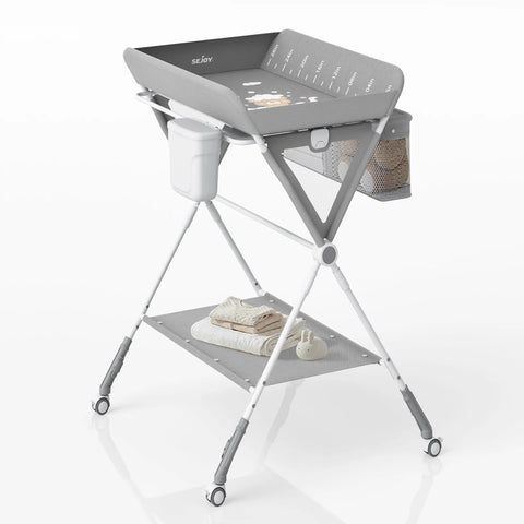 SEJOY Baby Changing Table with Wheels – Foldable, Portable, Height Adjustable Diaper Changing Station with Storage, Safety Belt & Removable Cover for Newborn Infant Toddlers