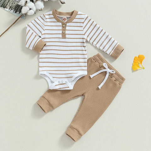 Citgeett Autumn Infant Baby Boy Outfit – Long Sleeve Striped Romper & Pants 2-Piece Fall Warm Clothes Set