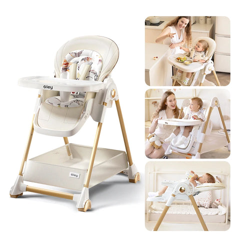 Luxury Adjustable Baby Feeding Chair – Assembly-Free High Chair with Removable Tray & Seat, EN & ASTM Certified – Metal Frame Booster Seat for Infants & Toddlers