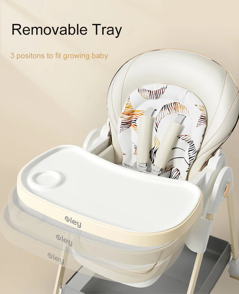 Luxury Adjustable Baby Feeding Chair – Assembly-Free High Chair with Removable Tray & Seat, EN & ASTM Certified – Metal Frame Booster Seat for Infants & Toddlers