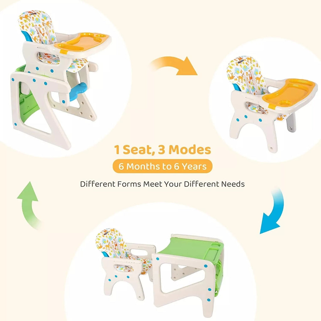 Sejoy 3-in-1 Adjustable Baby High Chair for Toddlers – ASTM & CPC Certified Feeding Seat with Reclining Backrest, Removable Double Tray & Cushion | Cartoon Design