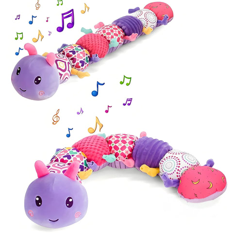5-Sensory Baby Caterpillar Toy - Musical Plush with Crinkle/Rattle Sounds, Early Learning Developmental Toy for 0-12M✔Non-Toxic