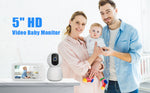 Baby Monitor Camera Audio 5 Inch Screen 28 Hours Battery Video Camera Night Vision 2-Way Talk Lullabies Baby Nanny Security Cam